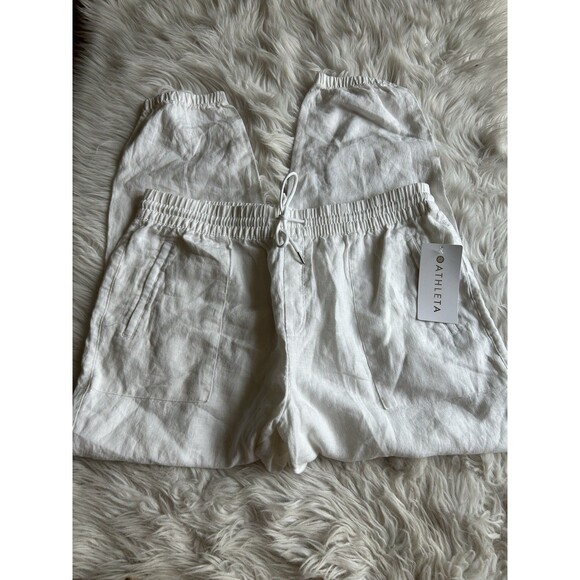 Athleta Women’s XL White Retreat 100% Linen Joggers High Rise NEW Beachy - Picture 4 of 13